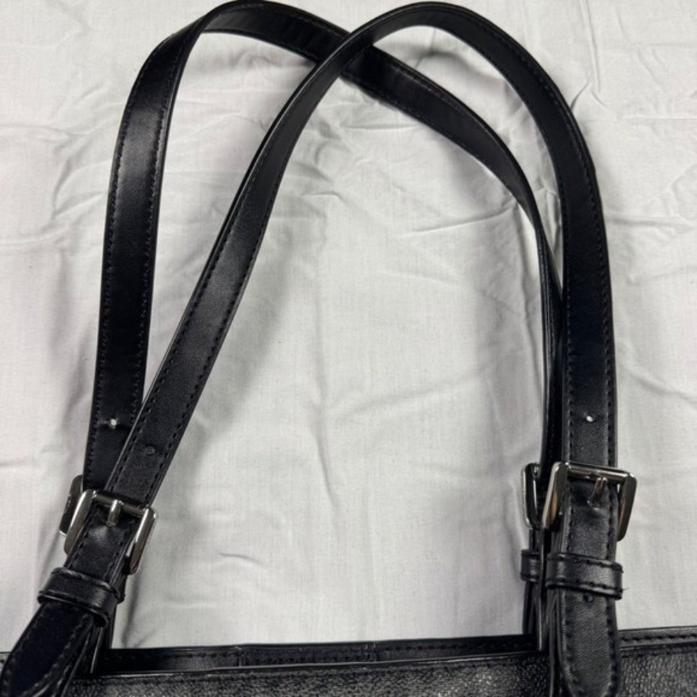 Michael Kors Signature Monogram Tote Bag Black Leather Shoulder Bag - Picture 3 of 10